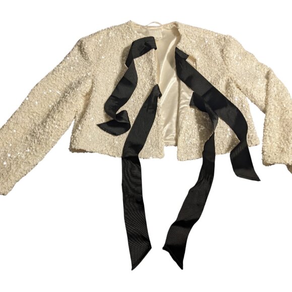 H&M viral white sequin black bow cardigan/ jacket - Picture 2 of 5